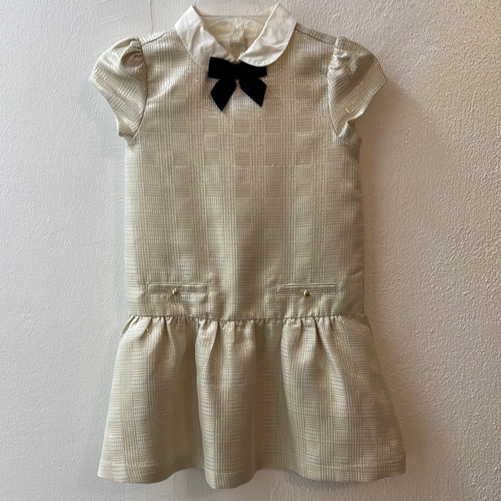 NWOT Janie and Jack Gold/Cream Dress with Peter Pan Collar
